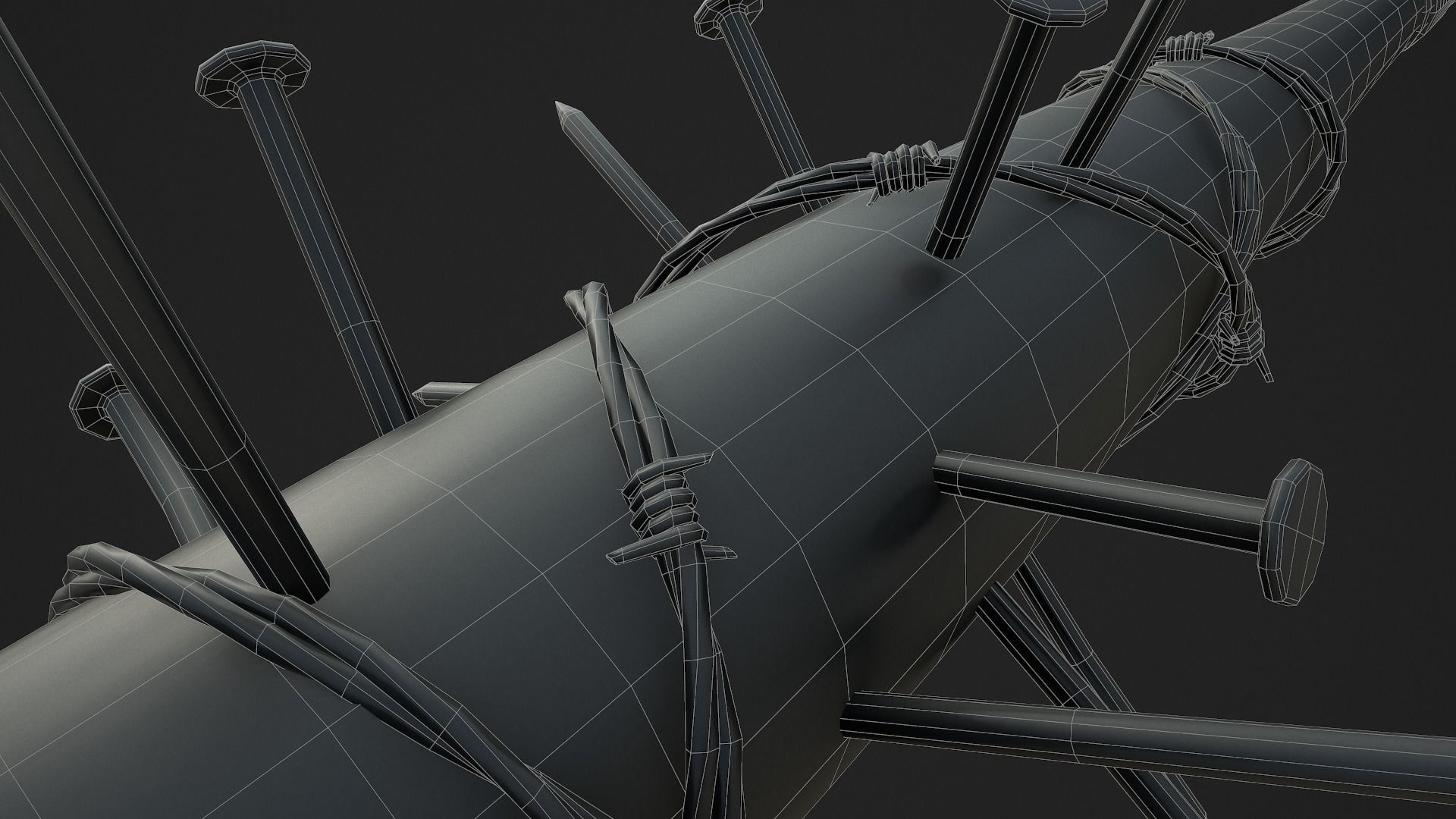 Nailed and Barbed Baseball Bat Low-poly 3D model_15