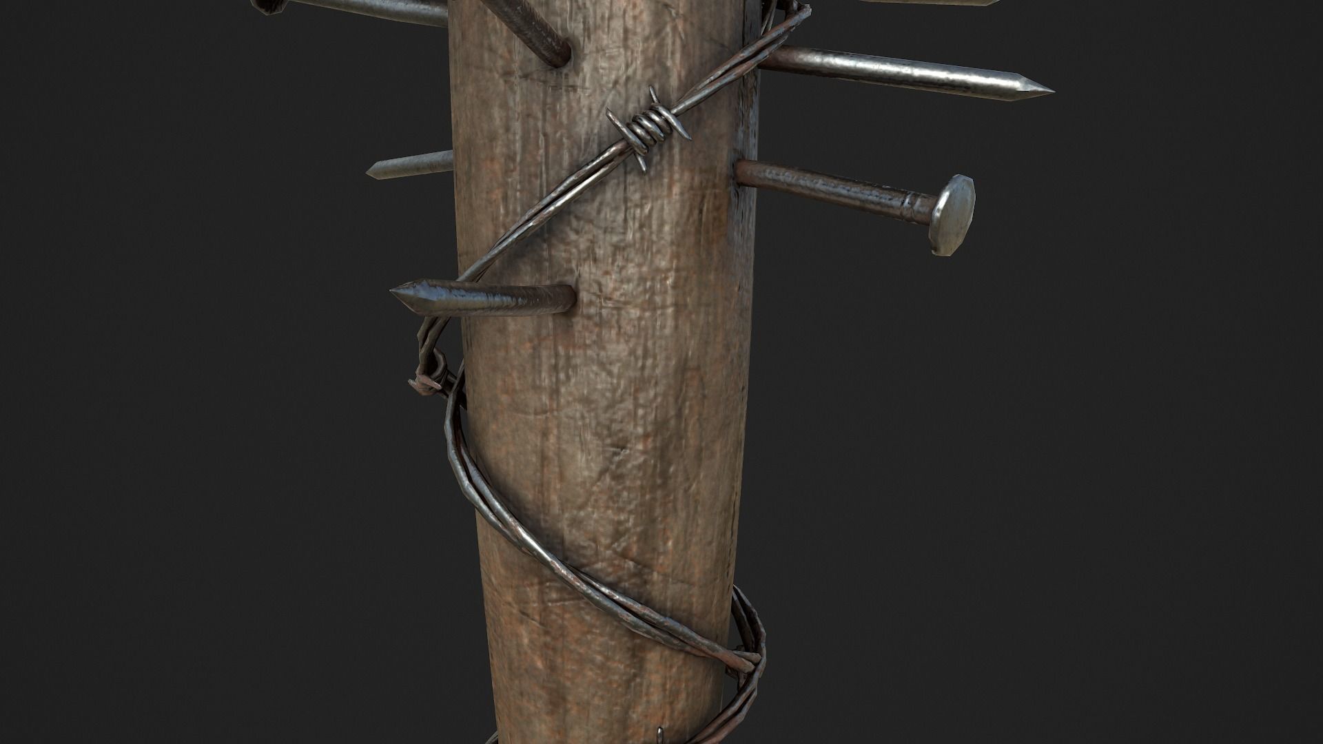 Nailed and Barbed Baseball Bat Low-poly 3D model_9