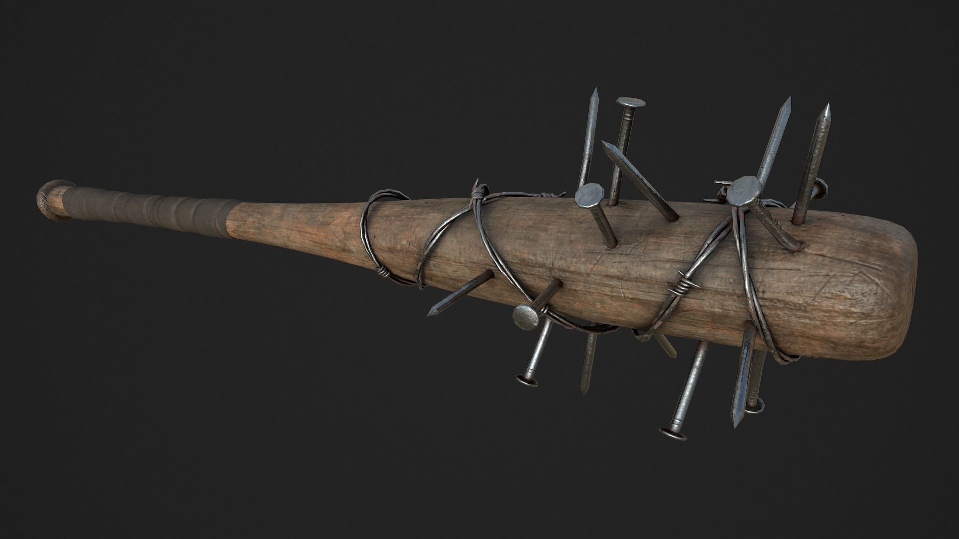 Nailed and Barbed Baseball Bat Low-poly 3D model_3