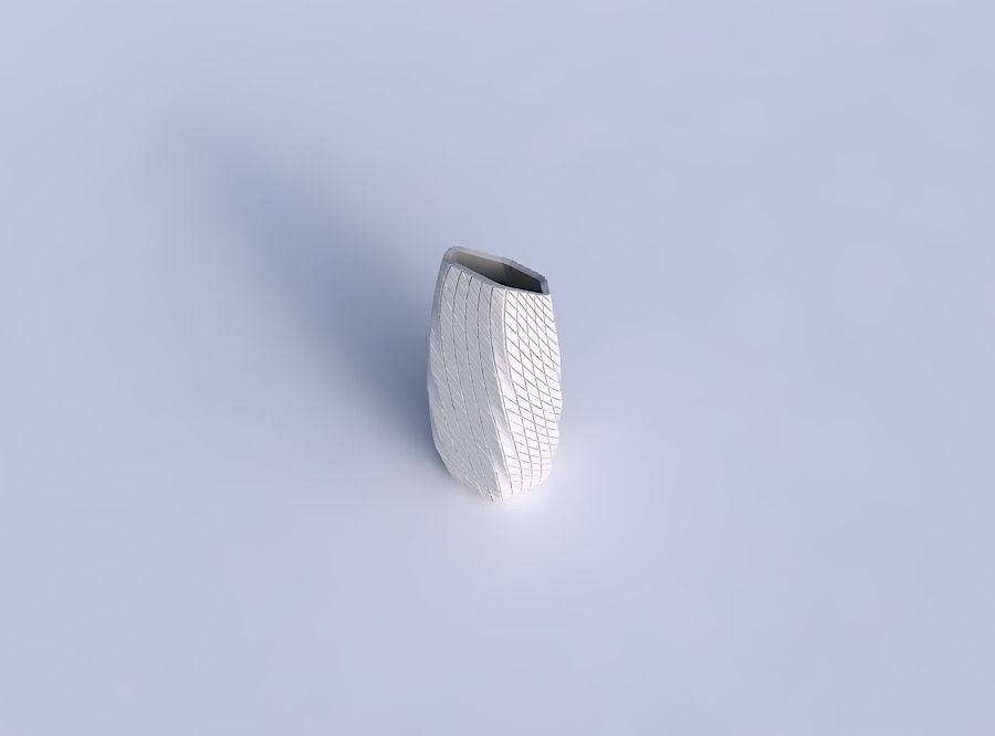 Vase bent hexagon with twisted diagonal grid plates 3D print model_1