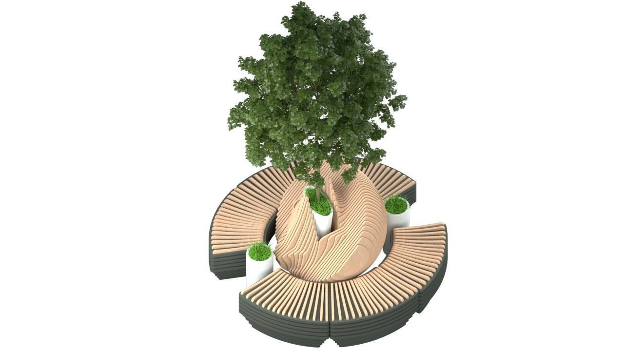 Parametric modern bench Low-poly 3D model_2