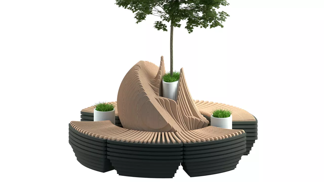 Parametric modern bench Low-poly 3D model_0