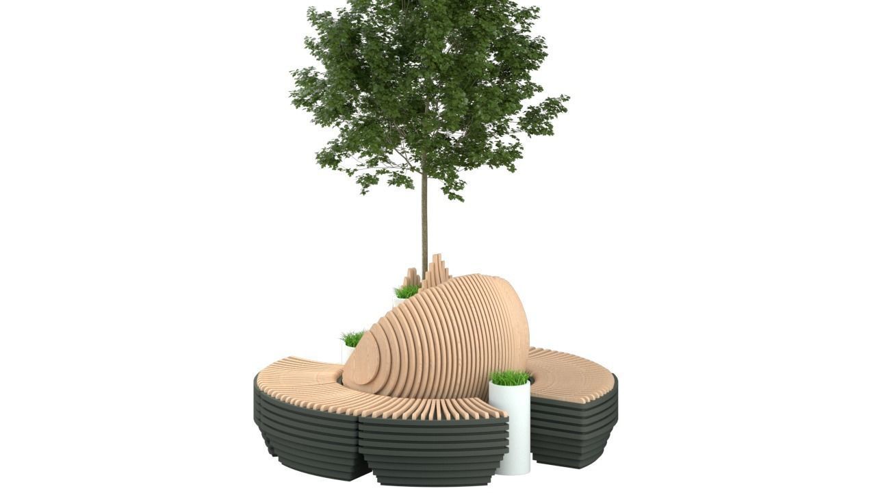 Parametric modern bench Low-poly 3D model_5