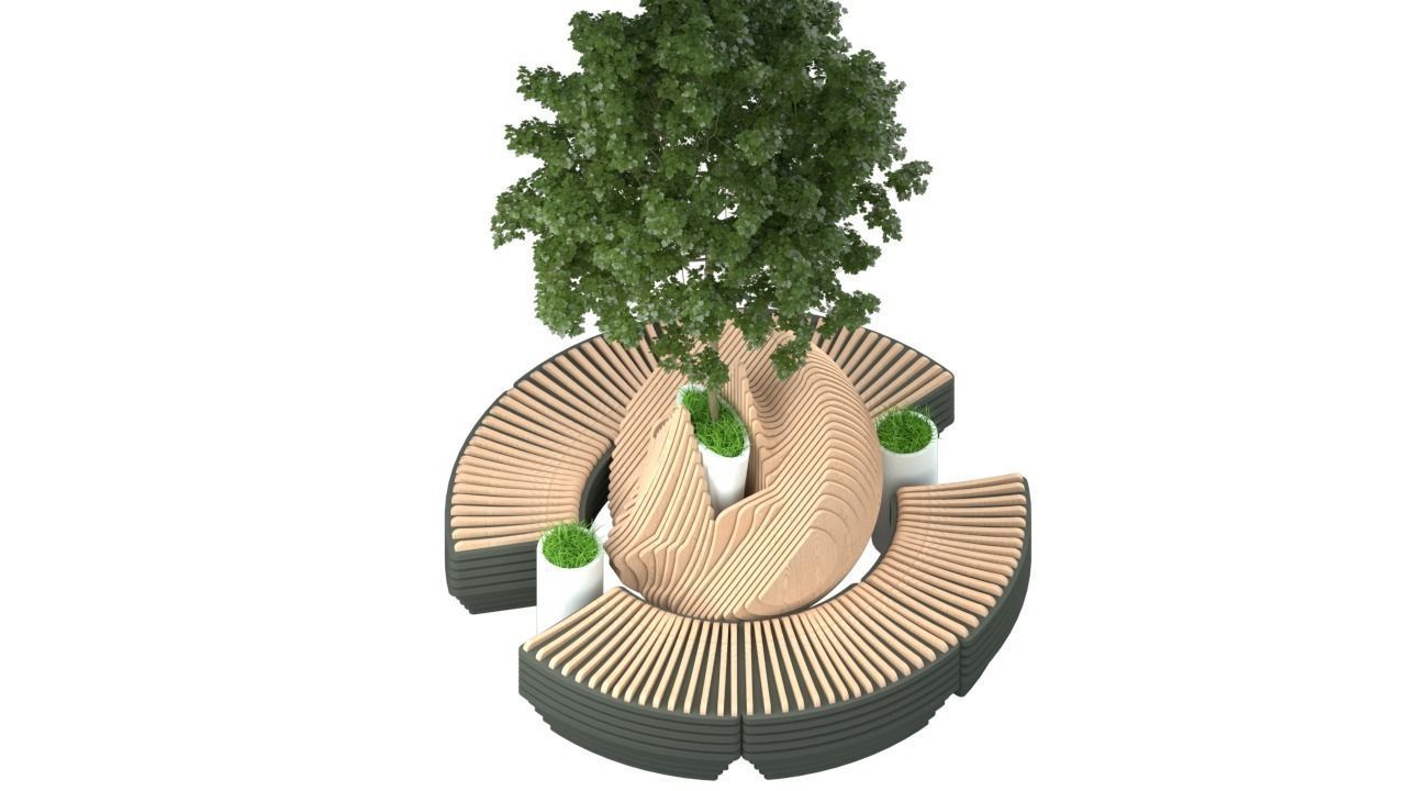 Parametric modern bench Low-poly 3D model_3