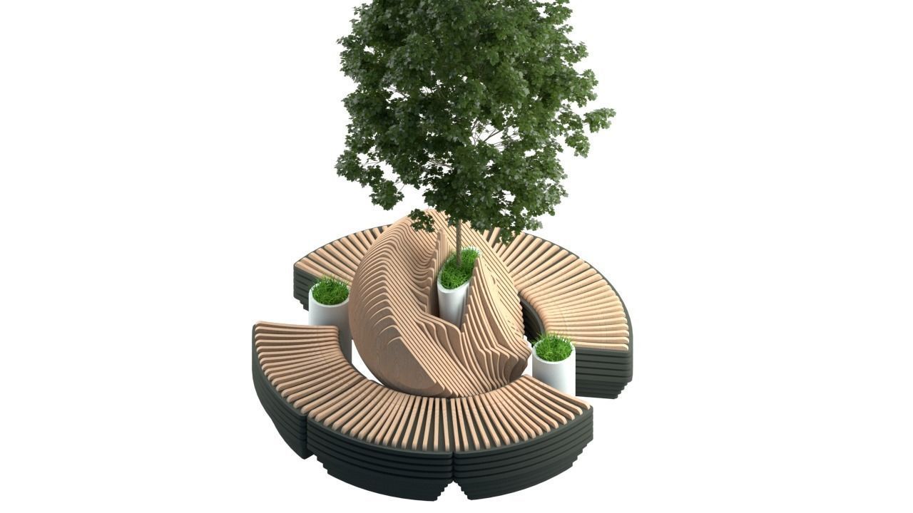 Parametric modern bench Low-poly 3D model_1