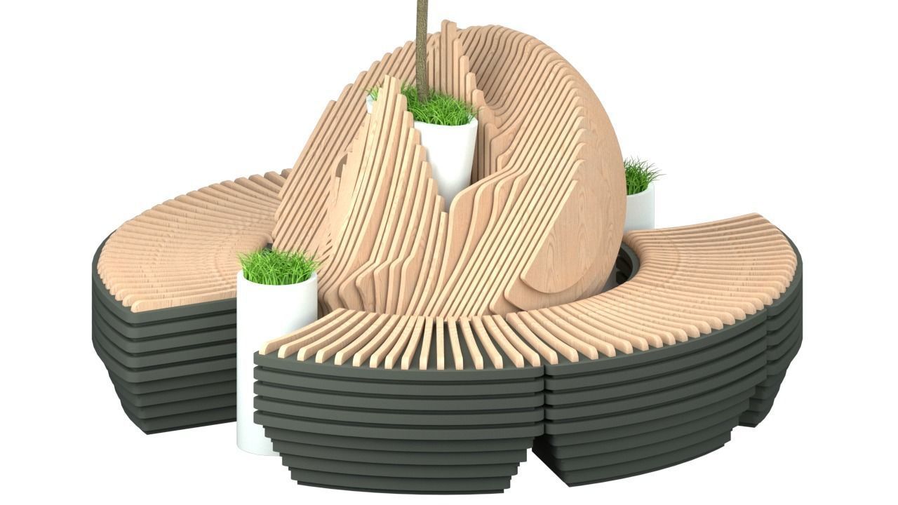 Parametric modern bench Low-poly 3D model_8