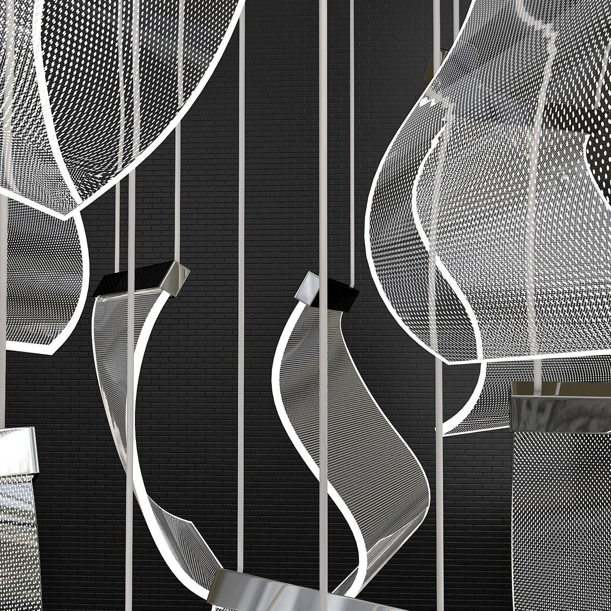 candela chandelier made of glass and metal 3D model_2