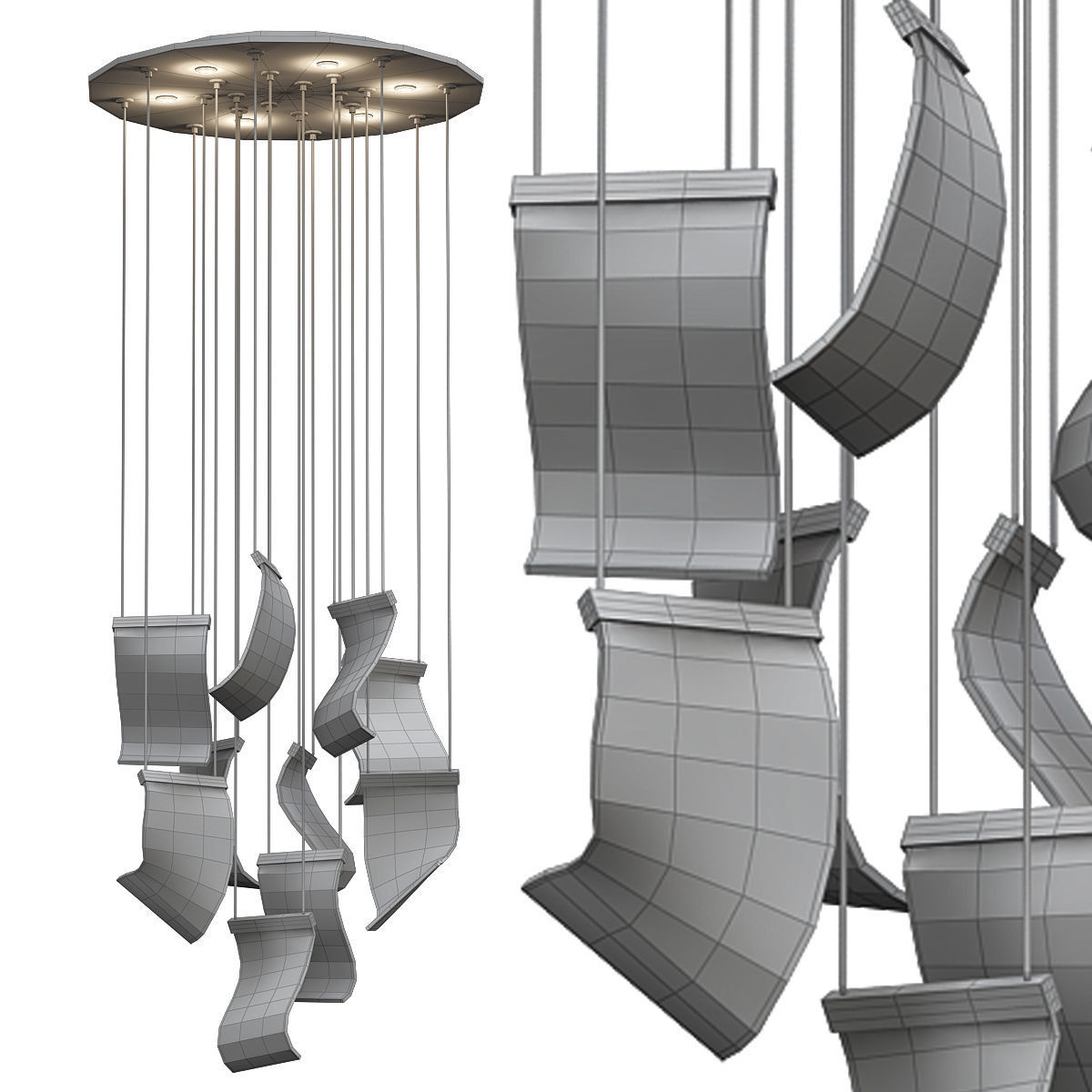 candela chandelier made of glass and metal 3D model_4