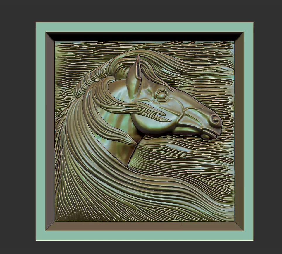 Horse silver head in frame 3D print model