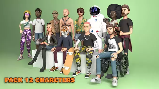 Pack 12 Characters Low-poly 3D model