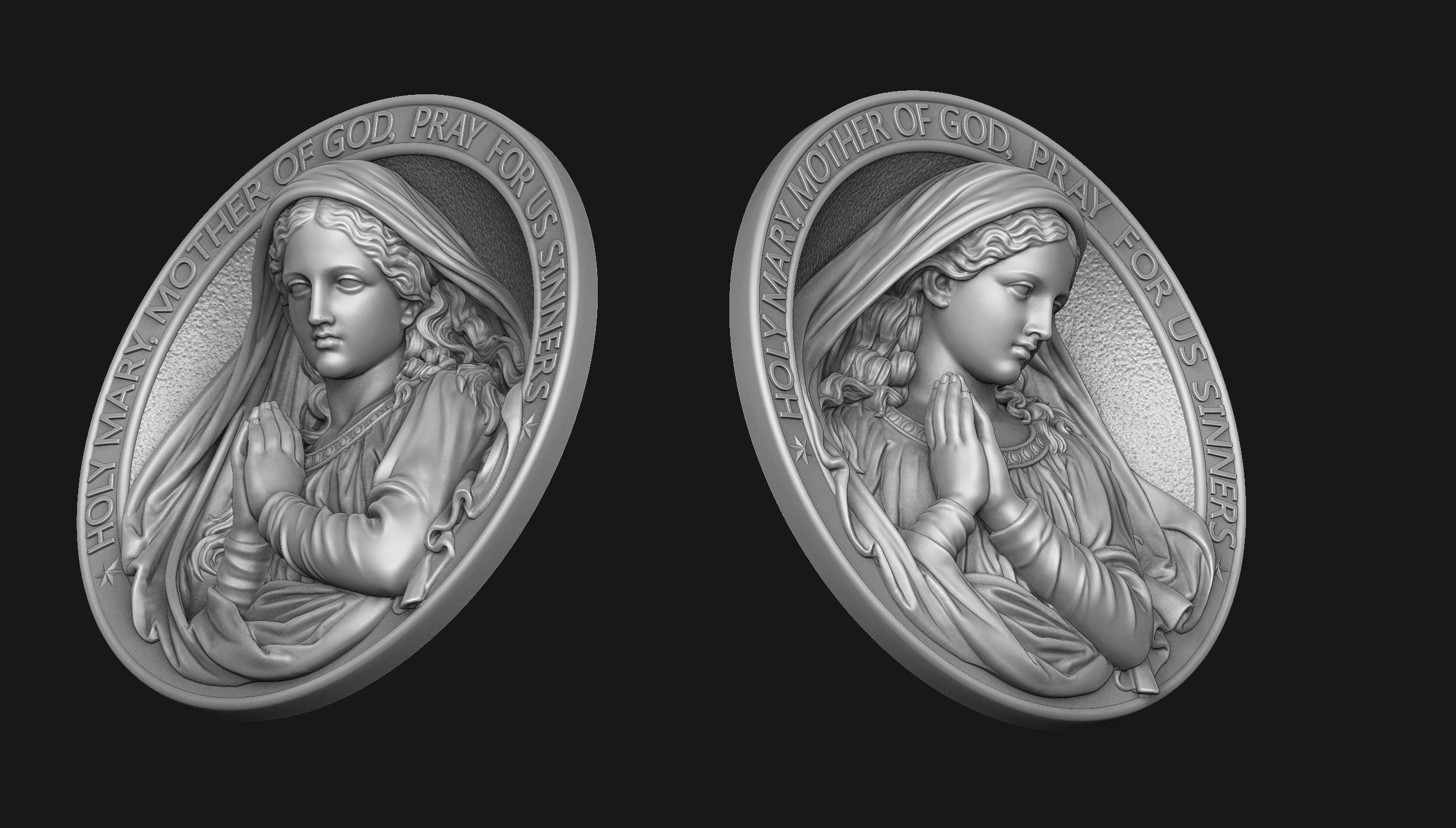 Holy Mary Medallion 3D print model_5