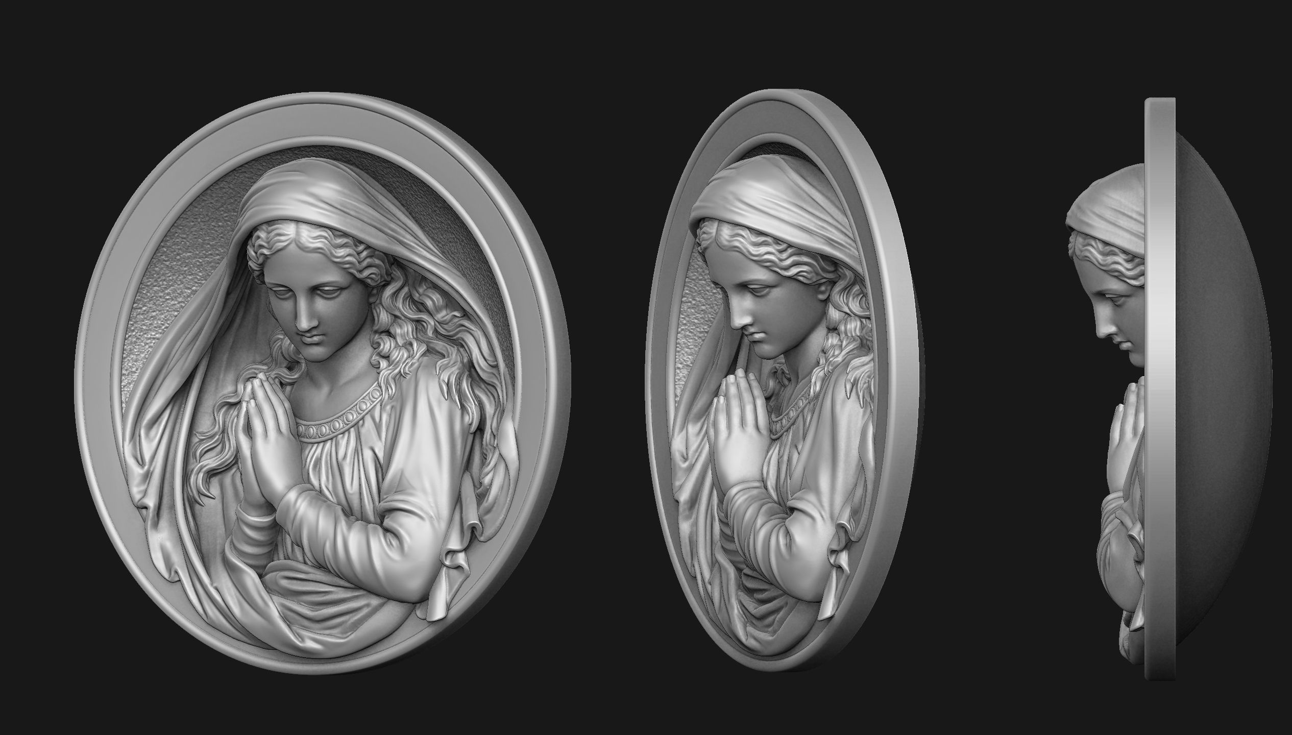 Holy Mary Medallion 3D print model_2