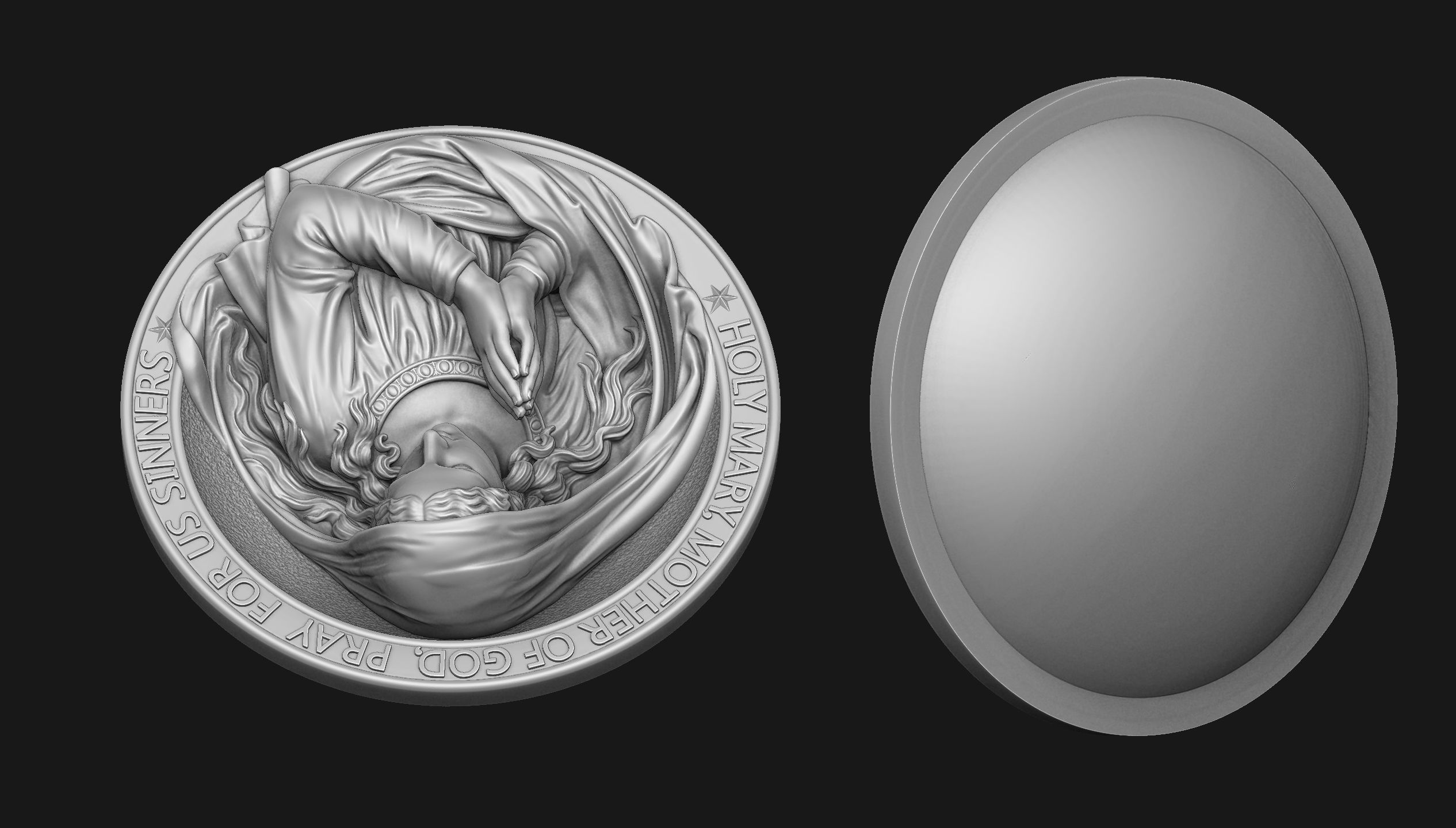 Holy Mary Medallion 3D print model_4