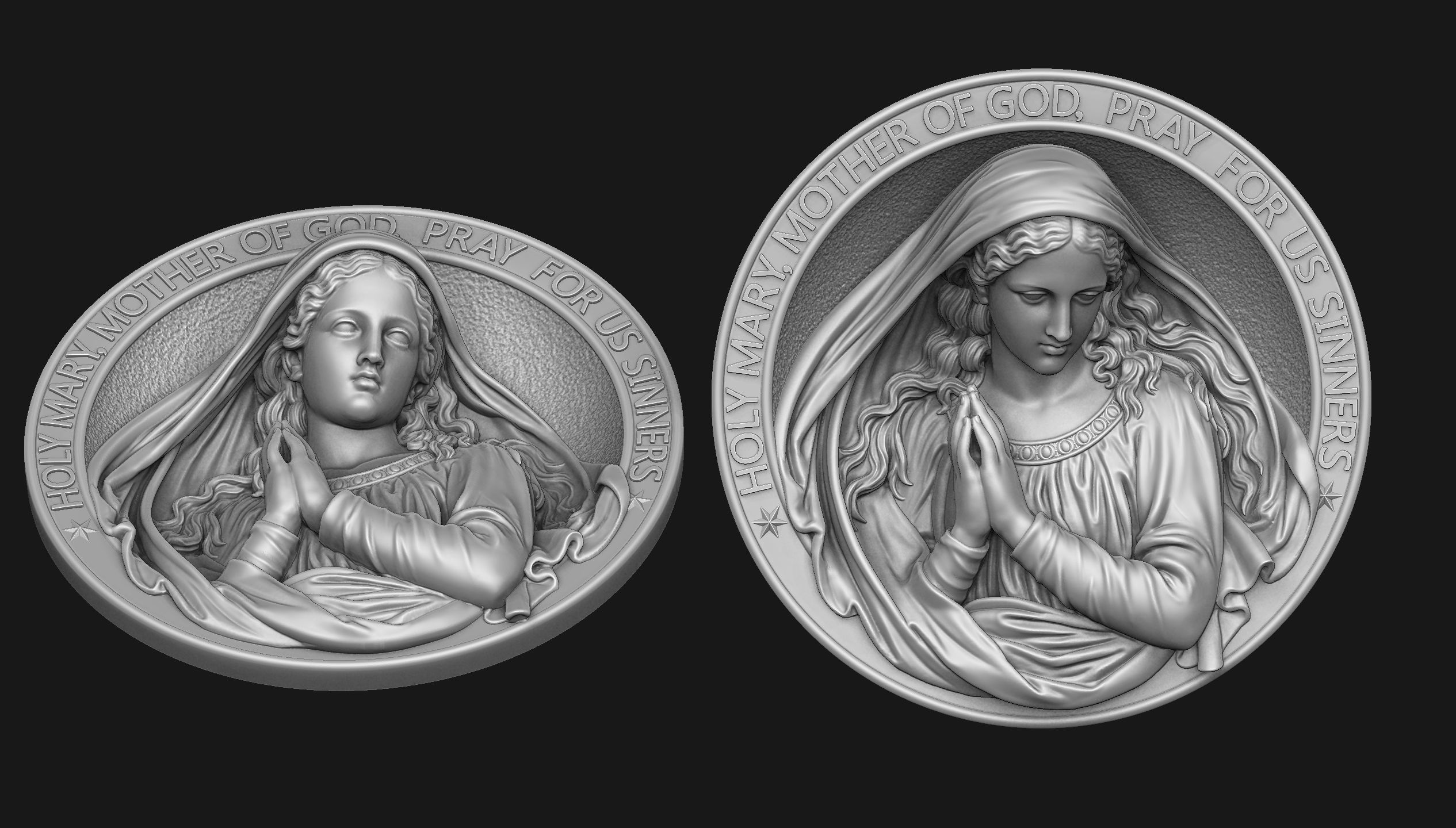 Holy Mary Medallion 3D print model_3