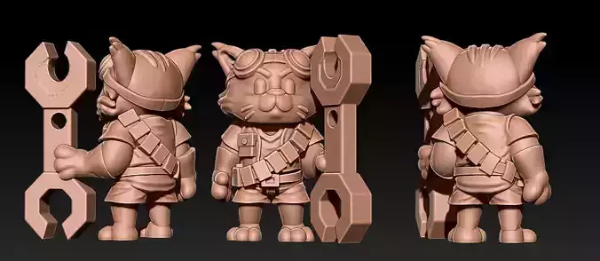 assistant figurine of cat holding sword 3D print model