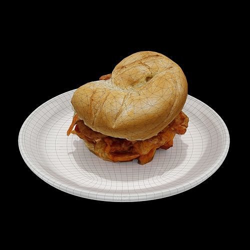Burger Low-poly 3D model sandwich on plate Low-poly 3D model 6