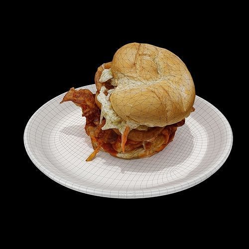 Burger Low-poly 3D model sandwich on plate Low-poly 3D model 7