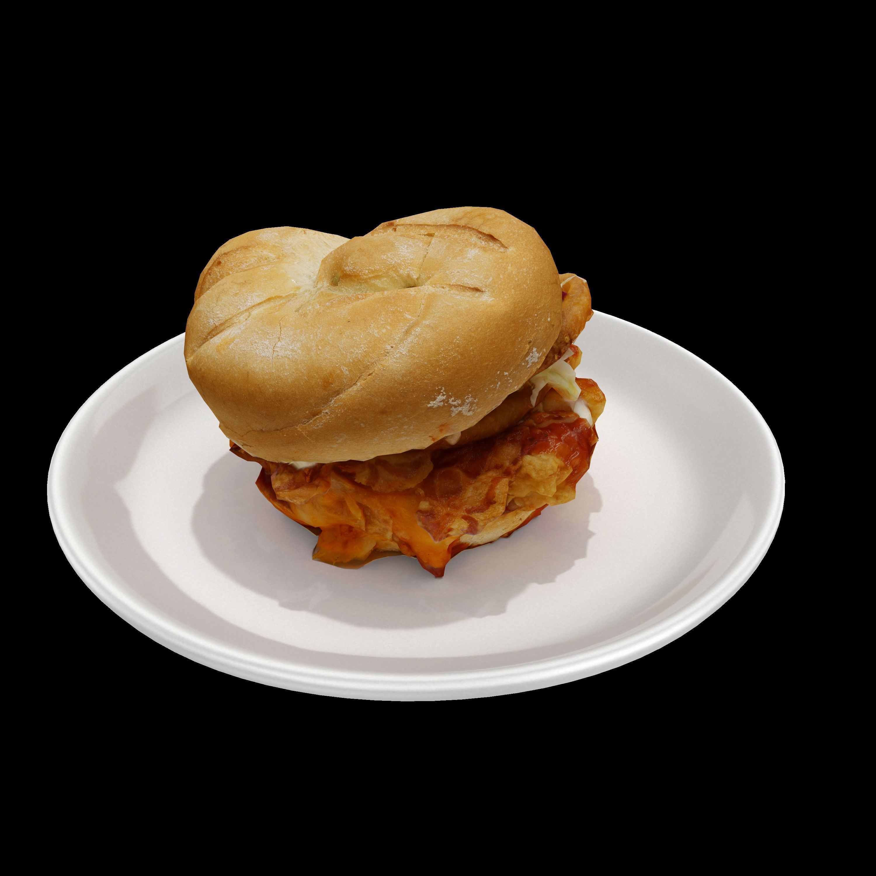 Burger Low-poly 3D model sandwich on plate Low-poly 3D model_5