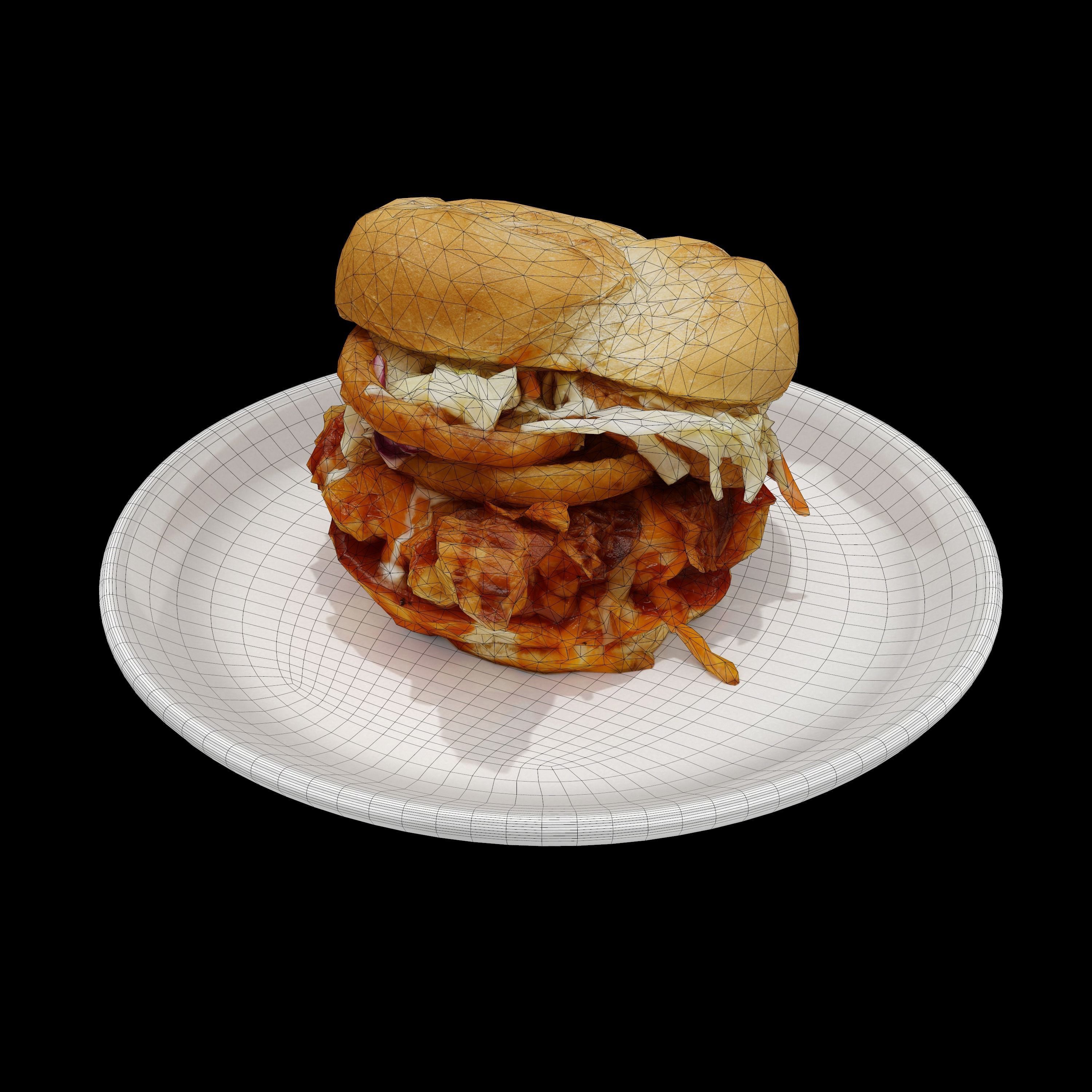 Burger Low-poly 3D model sandwich on plate Low-poly 3D model_8