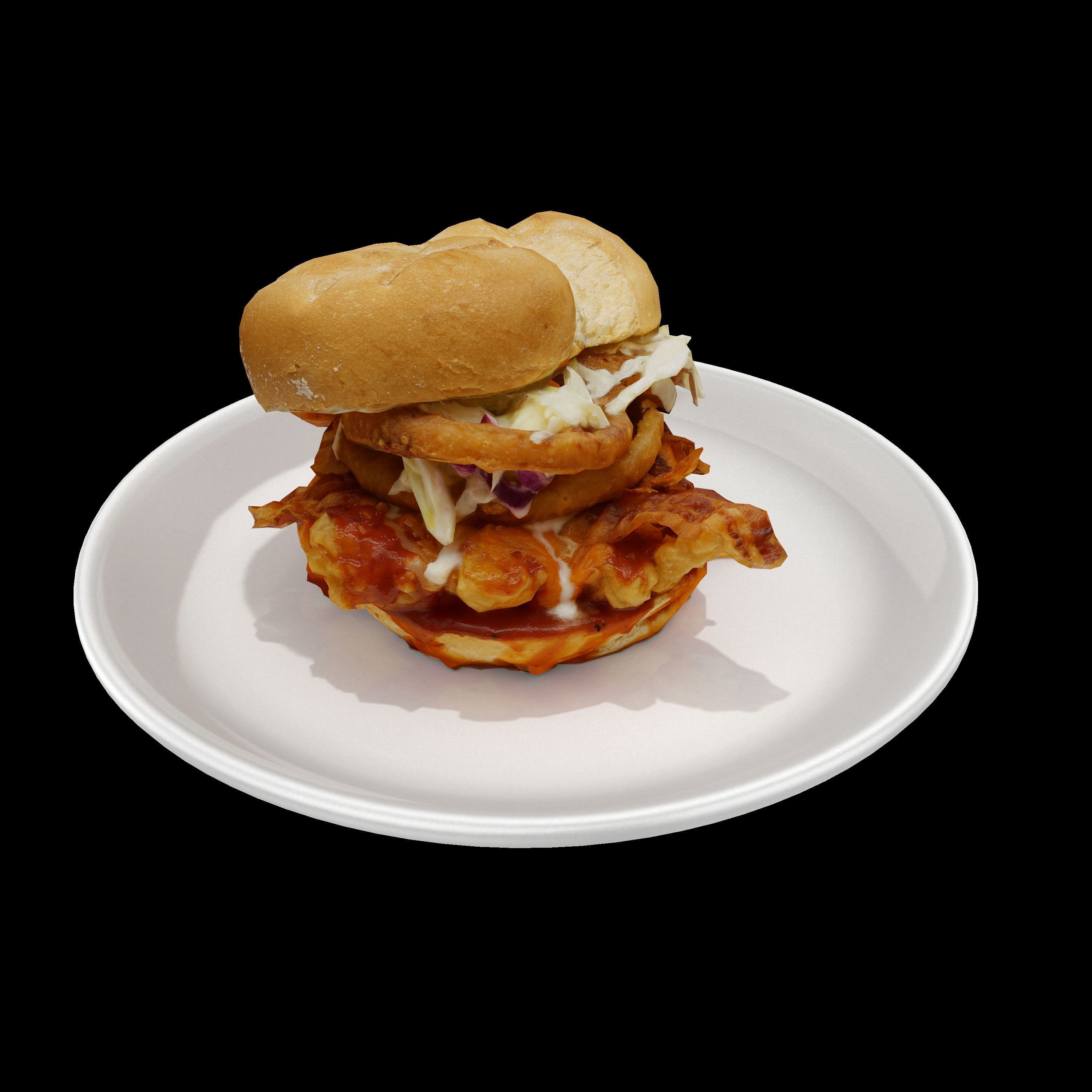 Burger Low-poly 3D model sandwich on plate Low-poly 3D model_4