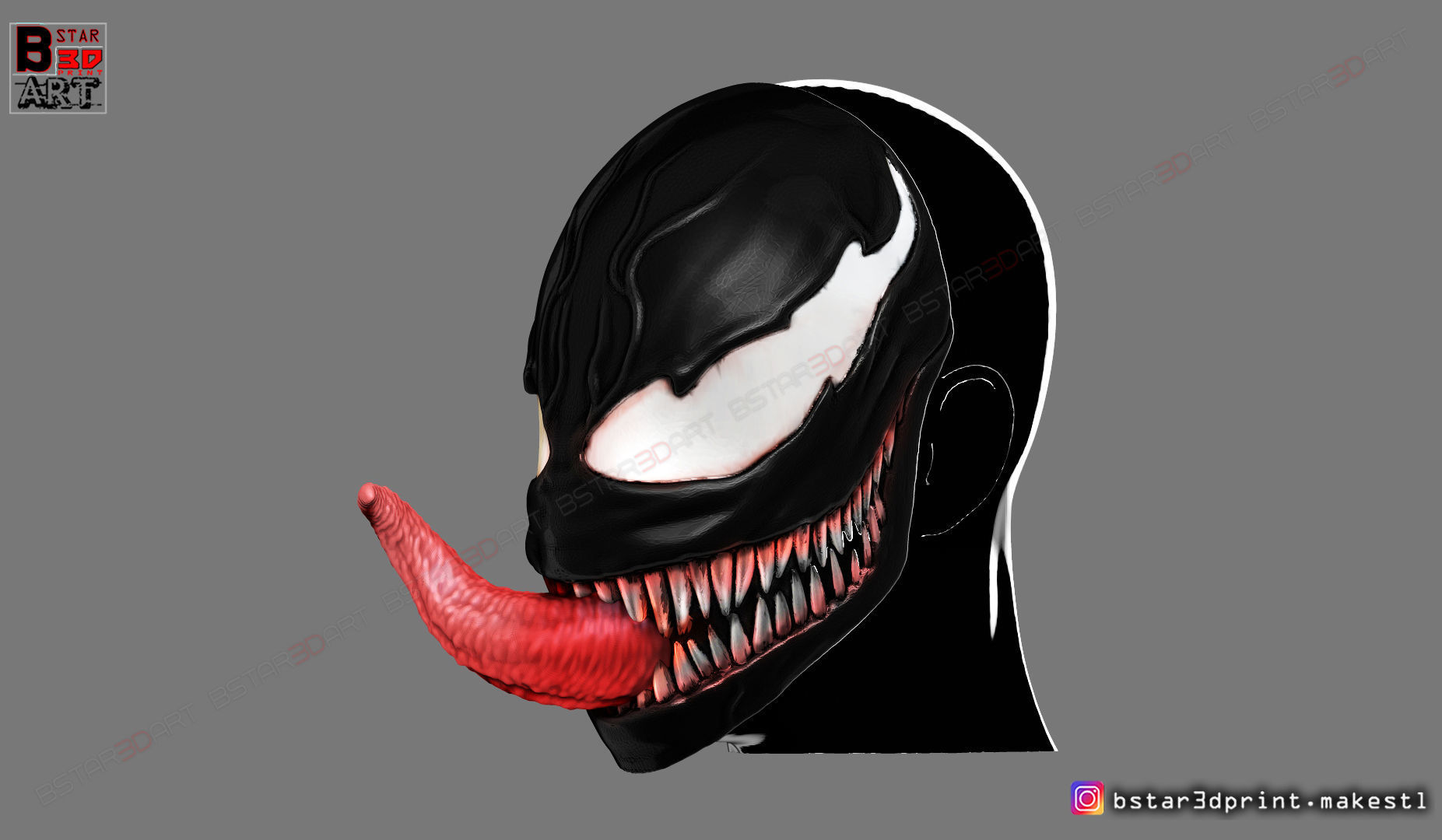 Venom Half Mask - Marvel Cosplay - Halloween Mask 3D print model_5