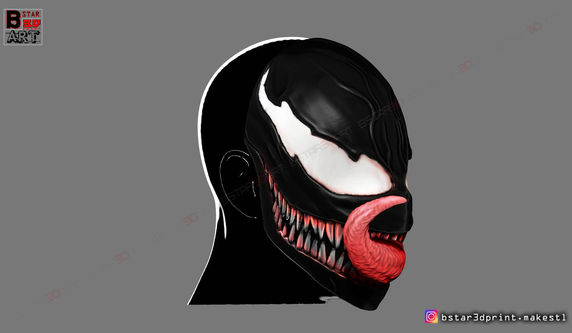 Venom Half Mask - Marvel Cosplay - Halloween Mask 3D print model_7