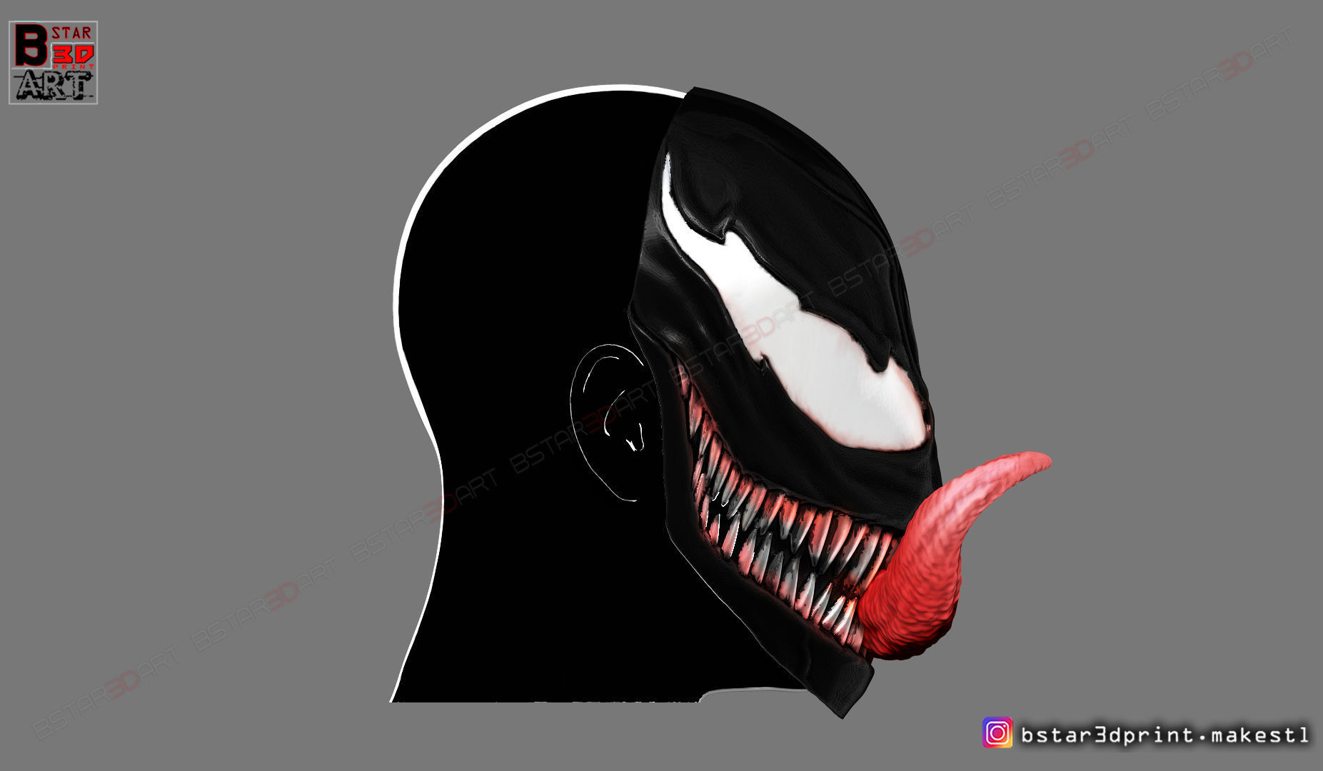 Venom Half Mask - Marvel Cosplay - Halloween Mask 3D print model_8