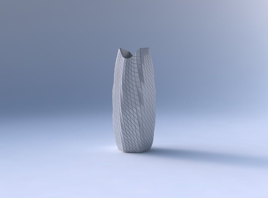 Vase double arc hexagon with twisted diagonal grid plates 3D print model_4