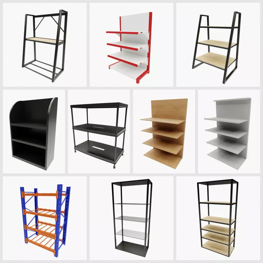 Rack Collection shelving unit with four shelves 3D model | CGTrader