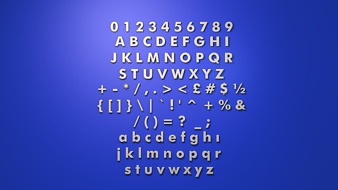 Alphabet Letters Symbols Numbers with Futura Font 3D Print Model Low-poly 3D model