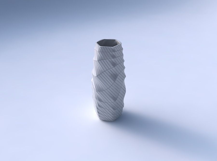 Vase hexagon with distorted and twisted grid plates 3D print model_3
