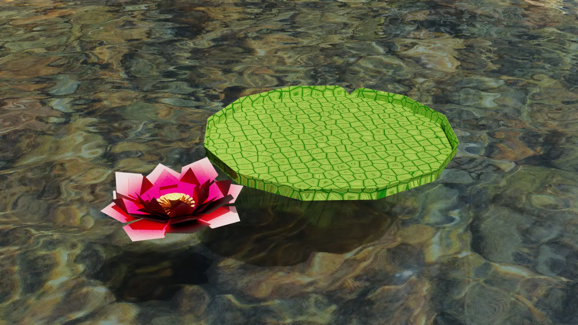 Lotus flower and its leaf in the spirit of origami art Low-poly 3D model_0