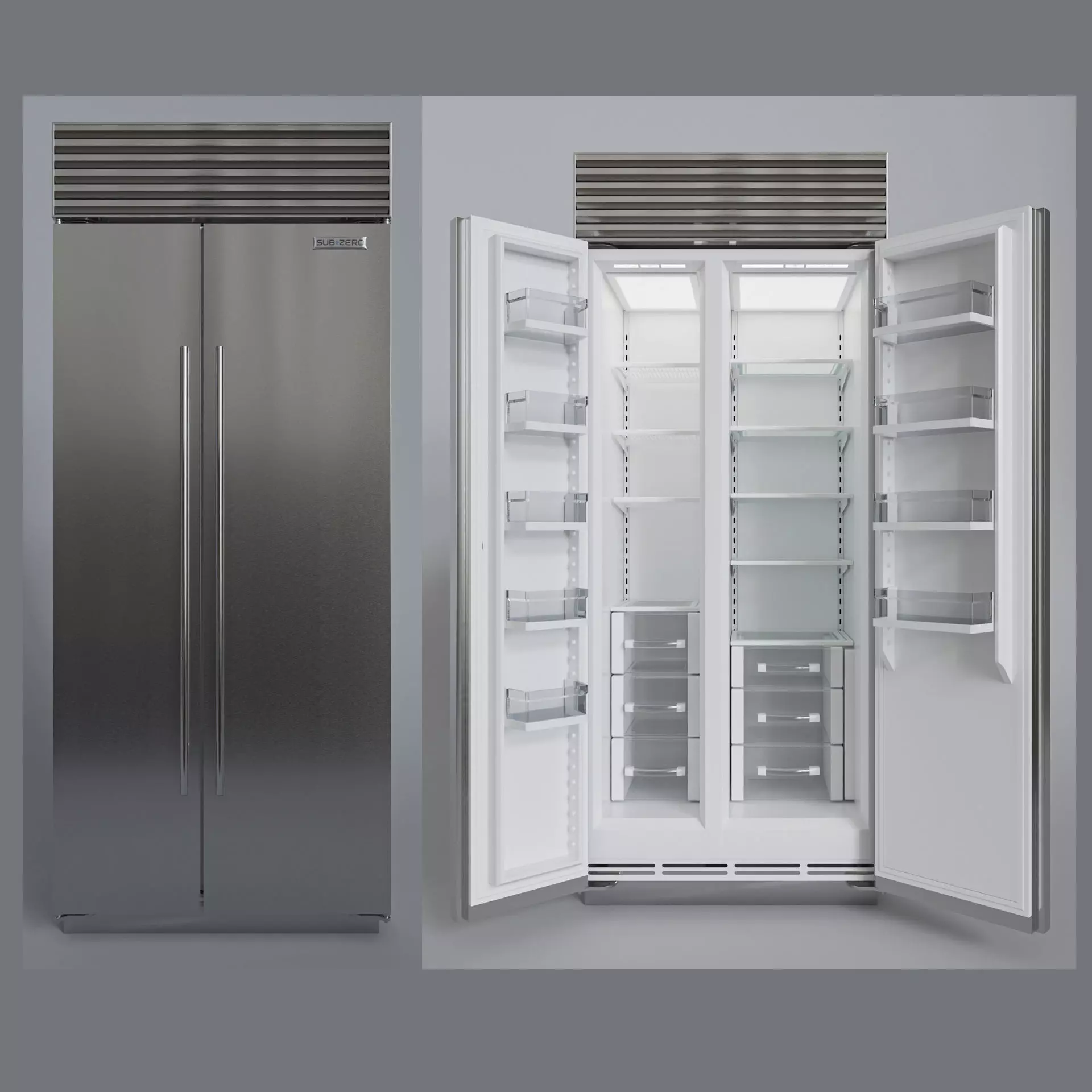 SUBZERO BI-36SS Refrigerator- Freezer -With Interior 3D model_0