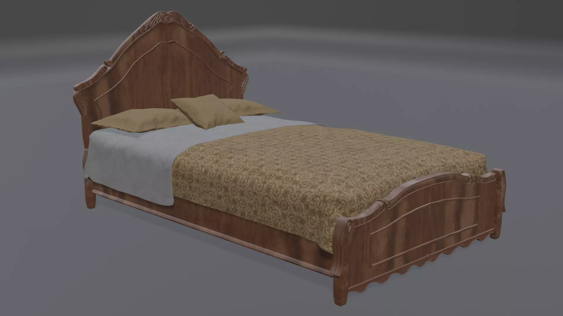 Bed with pillows 3D model_0