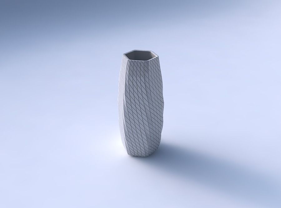 Vase hexagon with twisted diagonal grid plates 3D print model_3