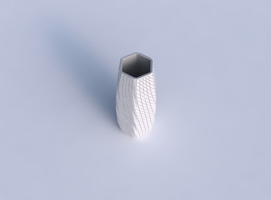 Vase hexagon with twisted diagonal grid plates 3D print model_1