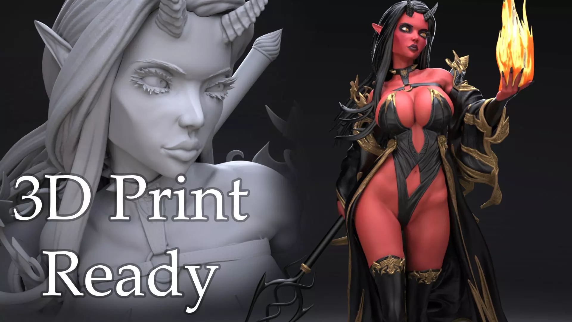 Devil 3D Print female demon holding torch 3D print model