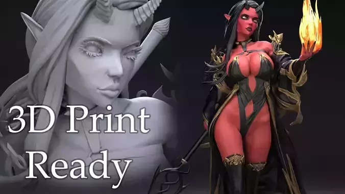 Devil 3D Print female demon holding torch