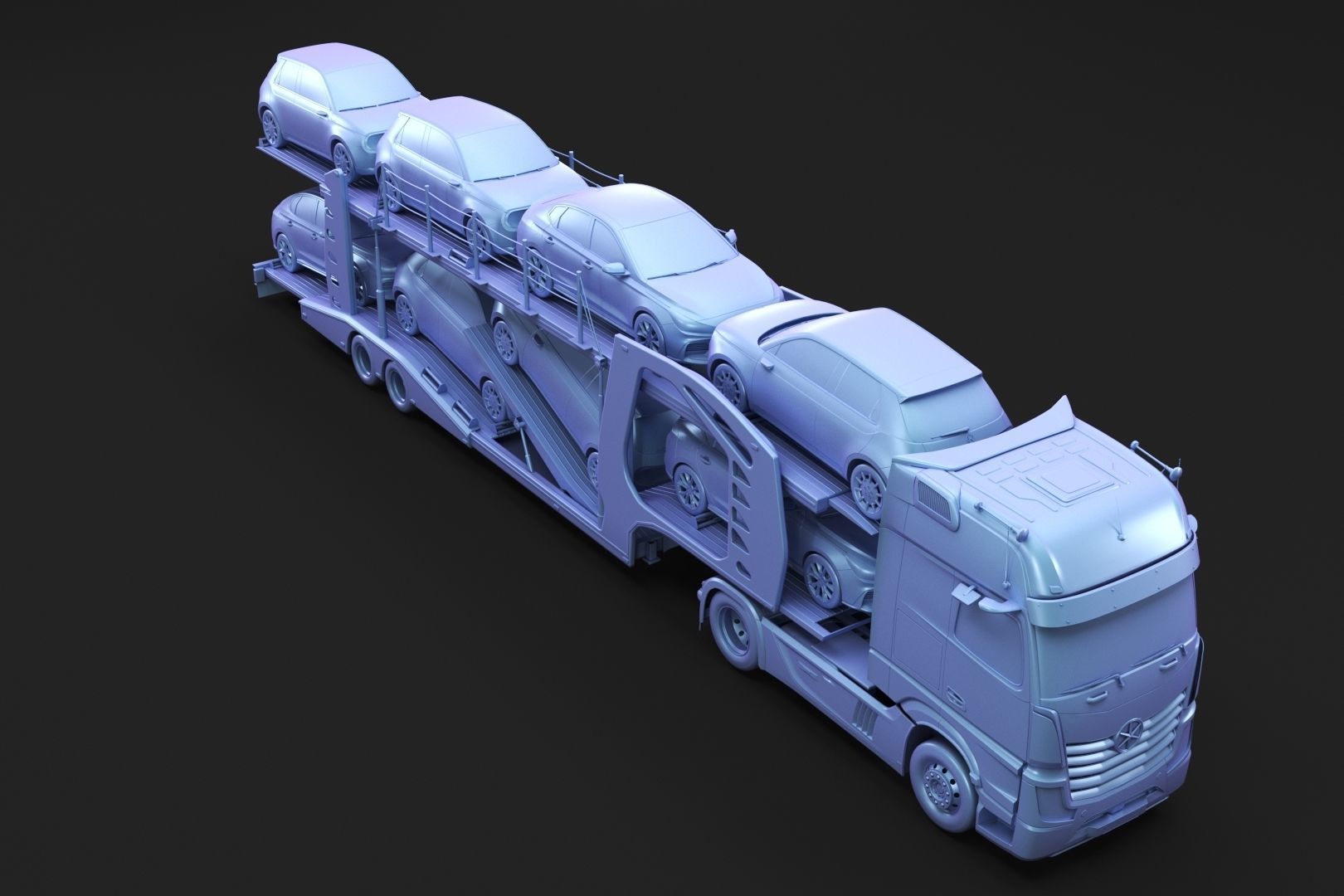 Semi-truck with car carrier trailer 3D model_7