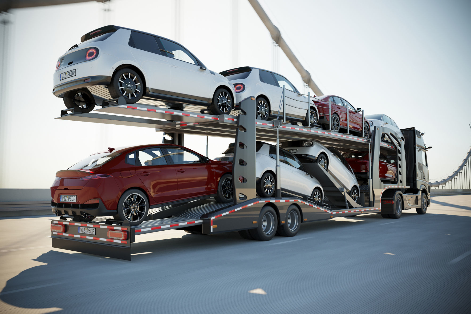 Semi-truck with car carrier trailer 3D model_1