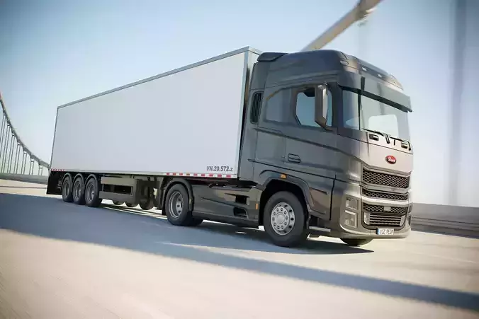 Semi truck with white trailer 3D model