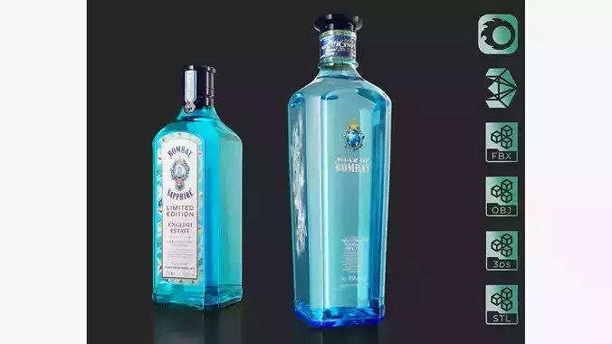 Star of Bombay  English Estate Gin bottles set 02  3D model