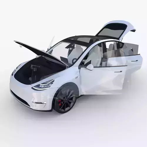 Tesla Model Y AWD White with interior and chassis 3D model