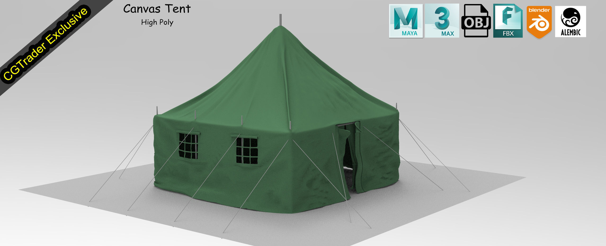 Canvas tent 3D model_2