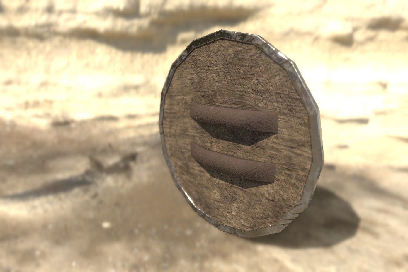 Shield wooden in desert Low-poly 3D model_1