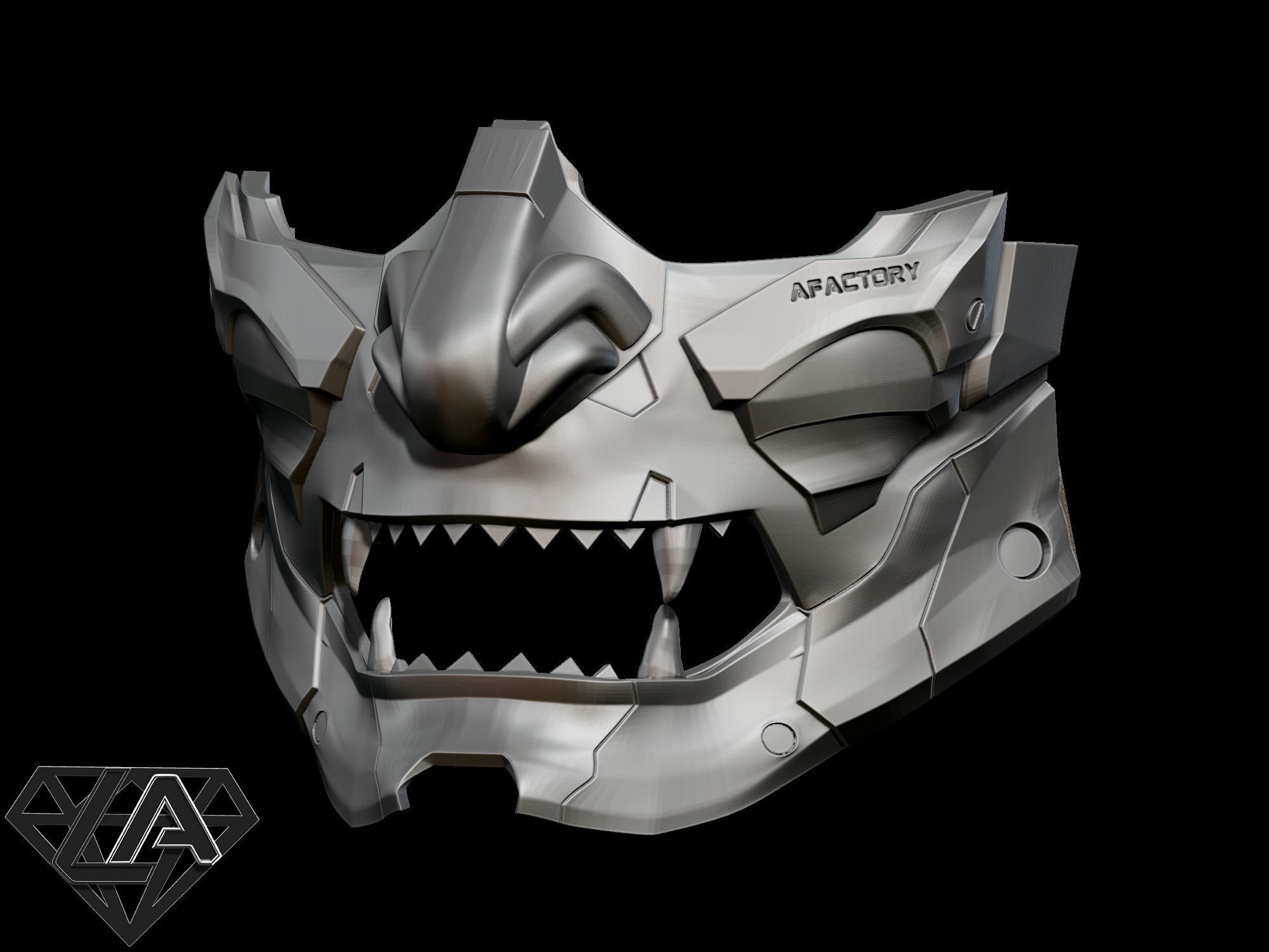 Demon CyberONI half mask 3D print model_3