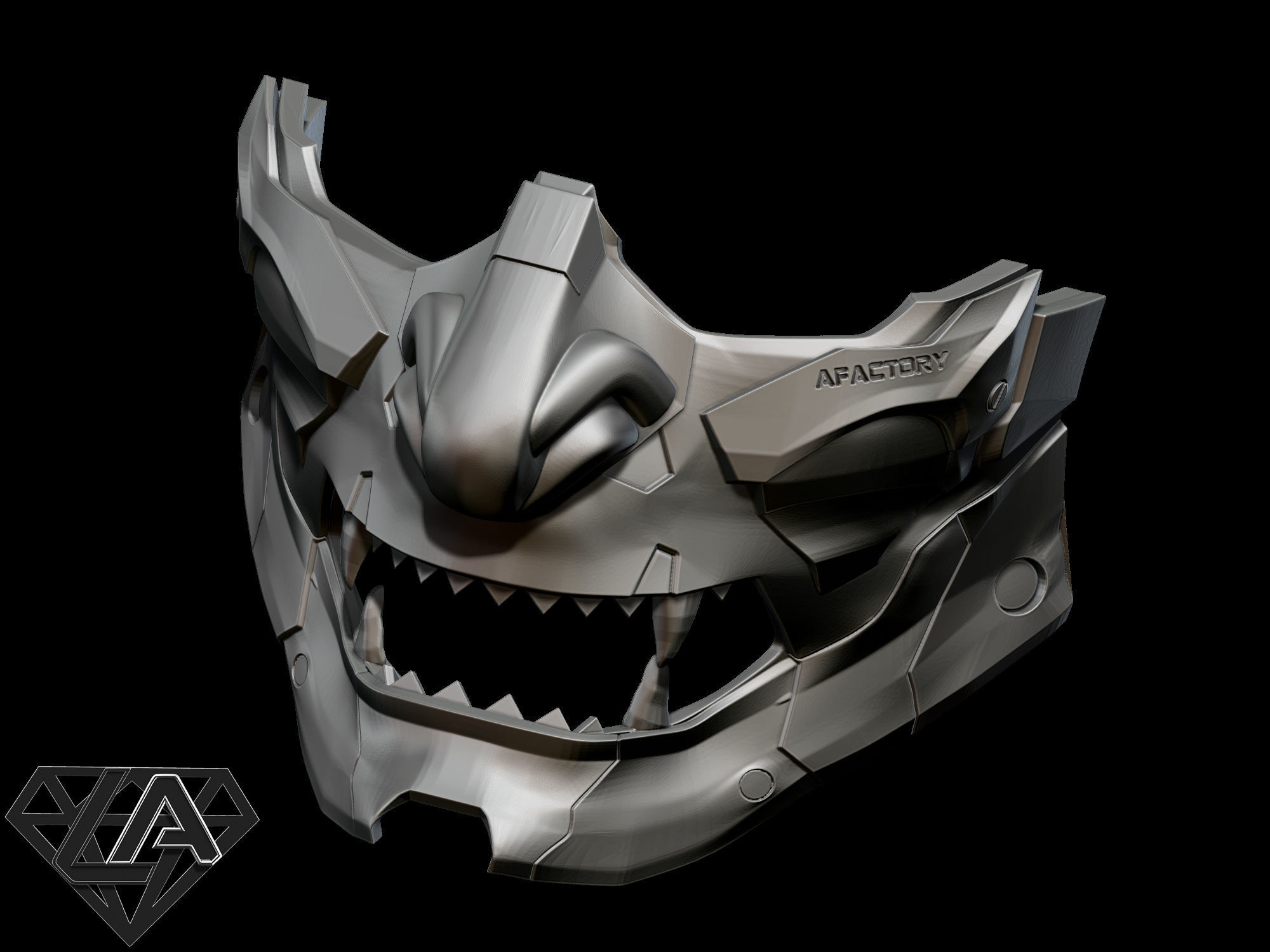 Demon CyberONI half mask 3D print model_7