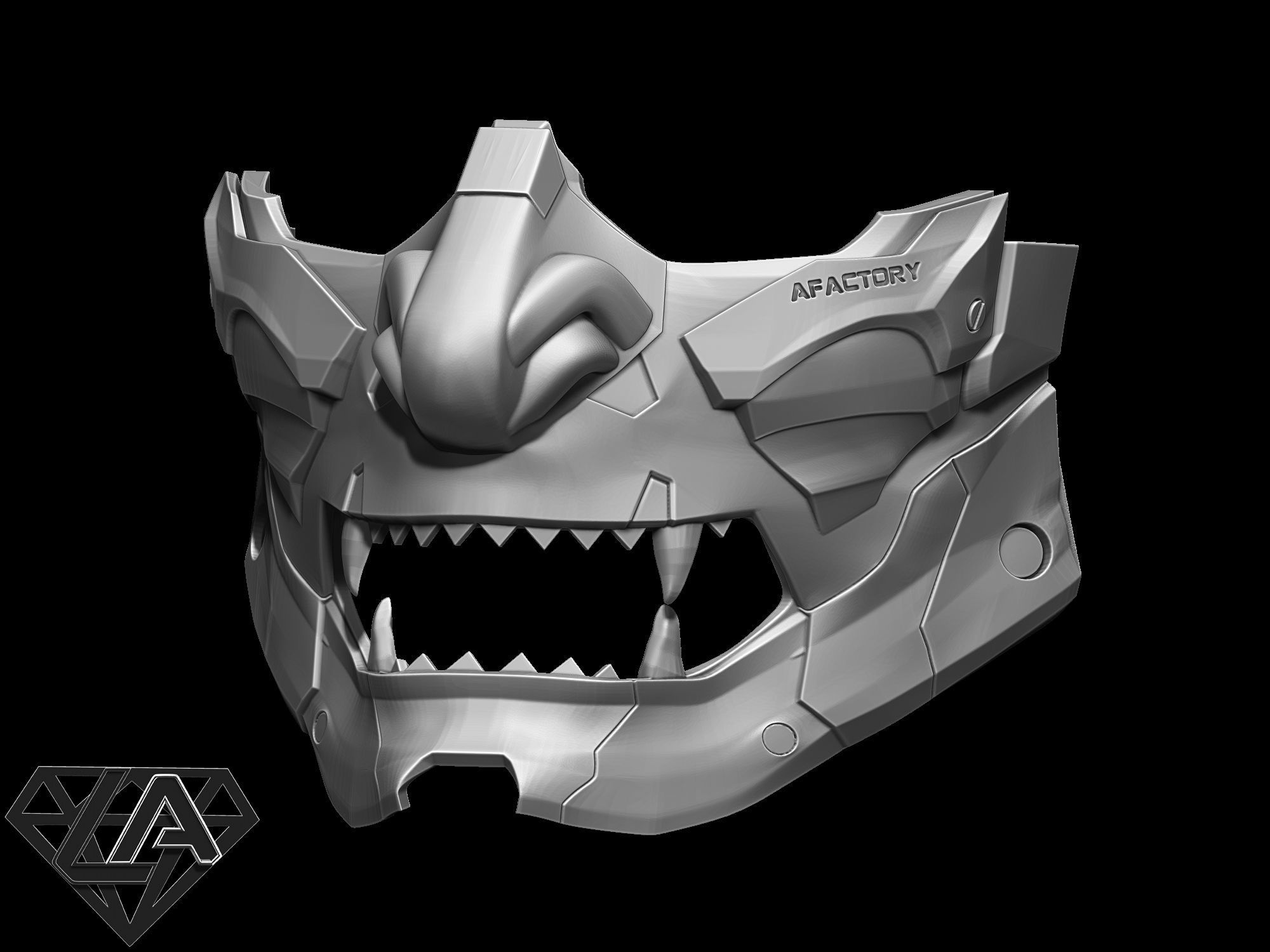 Demon CyberONI half mask 3D print model_2