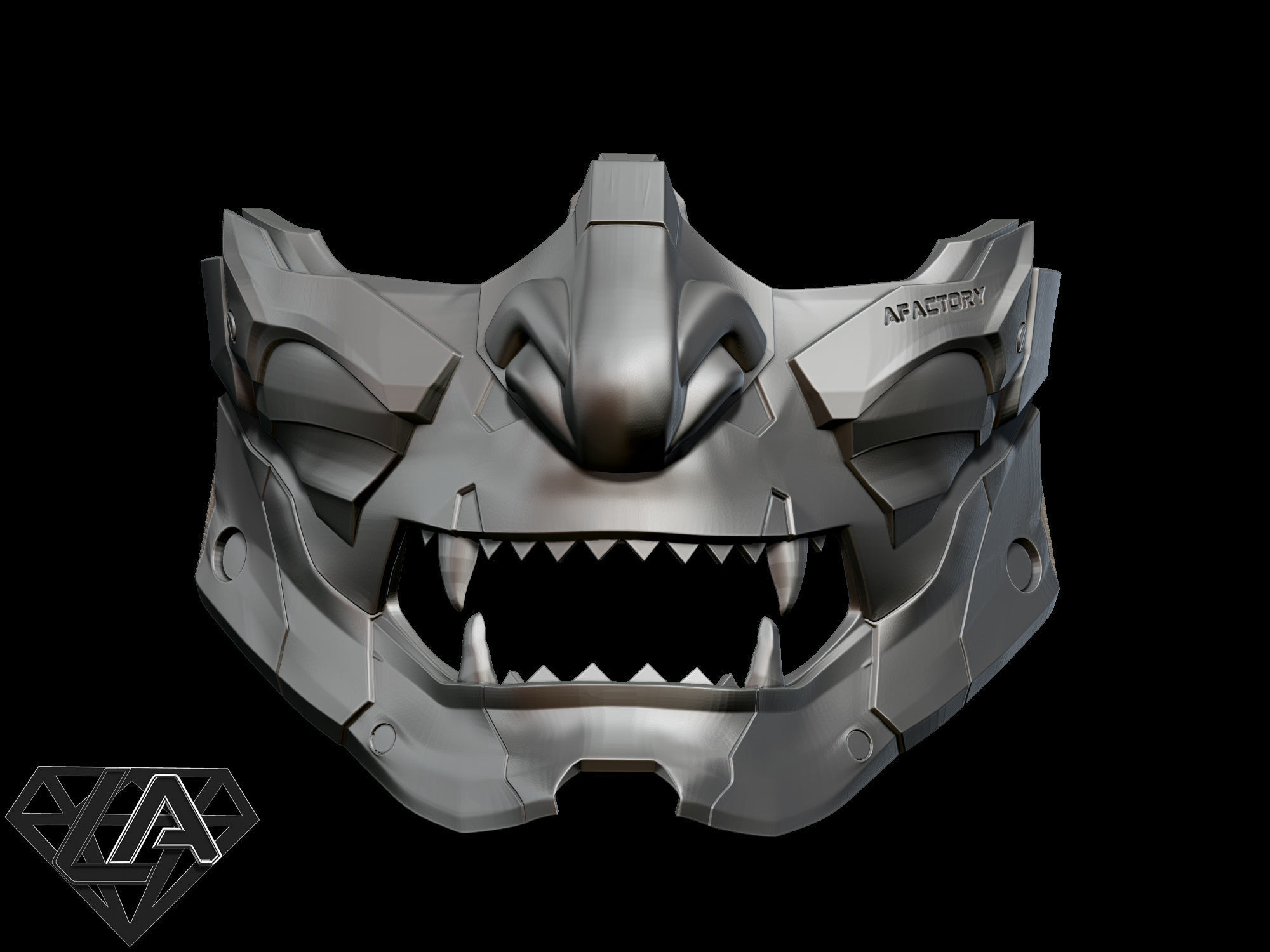 Demon CyberONI half mask 3D print model_1