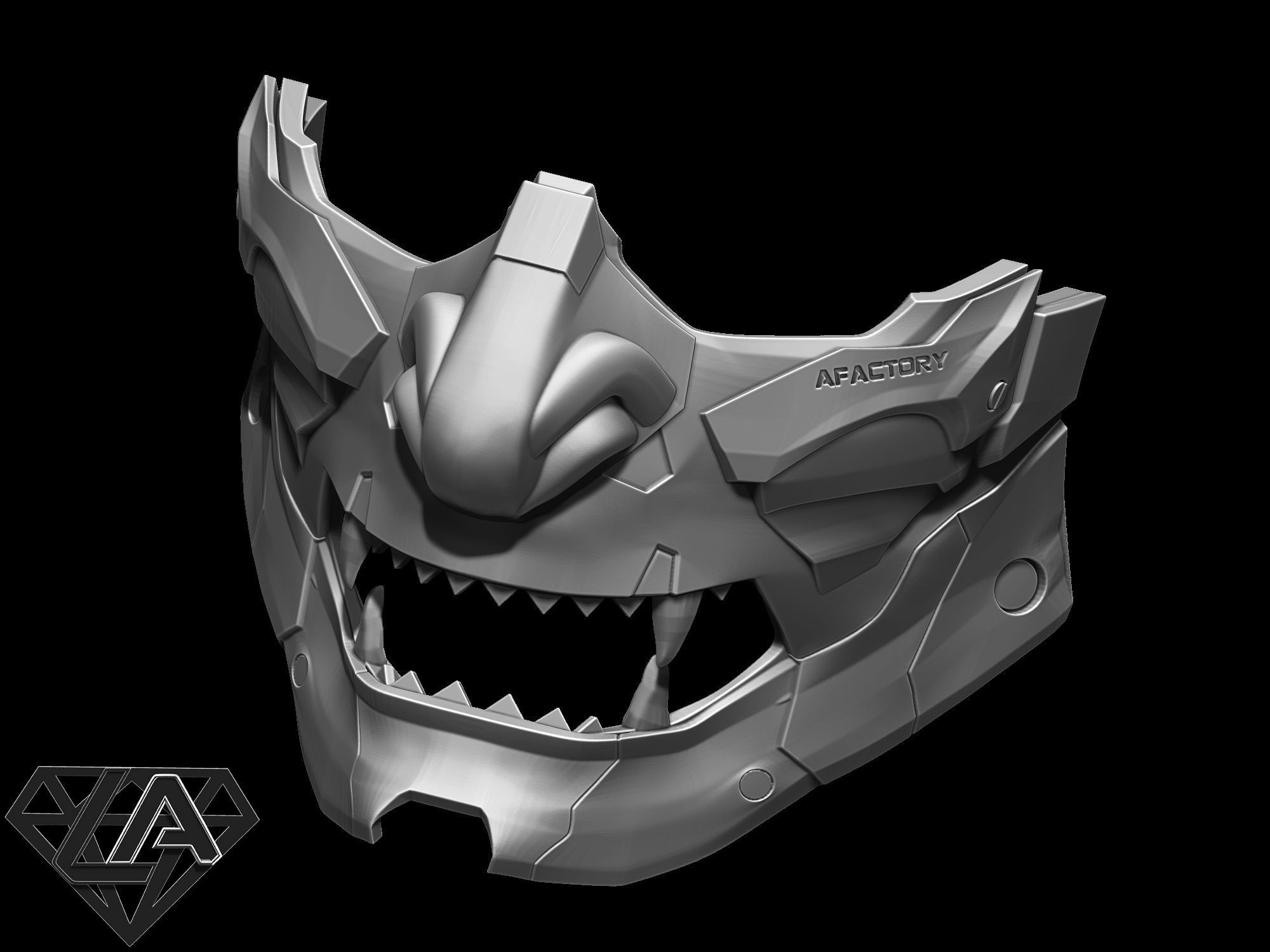 Demon CyberONI half mask 3D print model_6